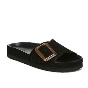 Vince Black Slide Sandal with Brown Buckle